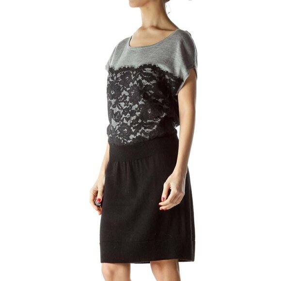 LOFT Gray Black Lace Knit Dress - Picture 2 of 3